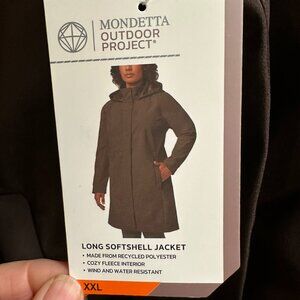 New Mondetta Women's Softshell Jacket Size XXL Brown Hooded Wind Rain Resistant